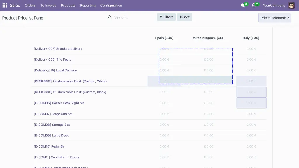 Editando precios de producto masivamente