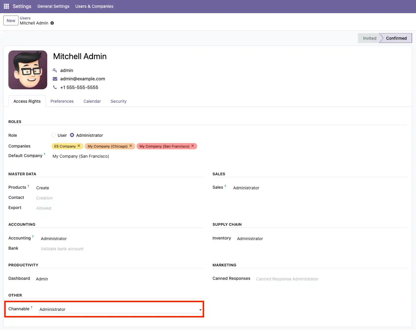 Configuración de permisos de un usuario en Odoo