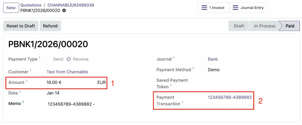Pago de un pedido con la referencia y total del pedido en Channable