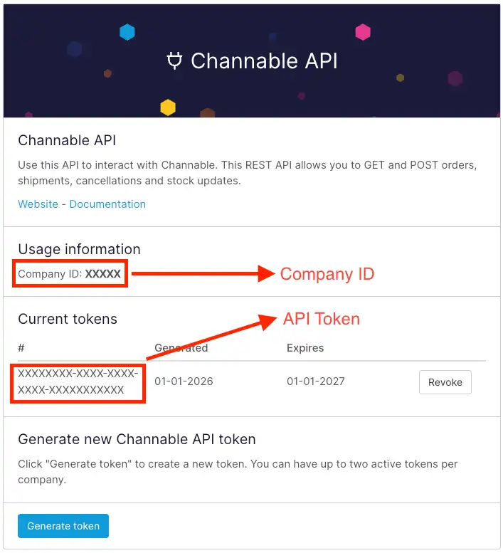 Obtener token y identificador de compañía de Channable