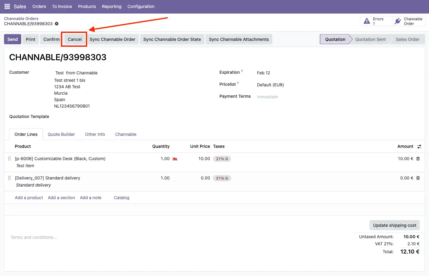 Botón de cancelar un pedido en Odoo