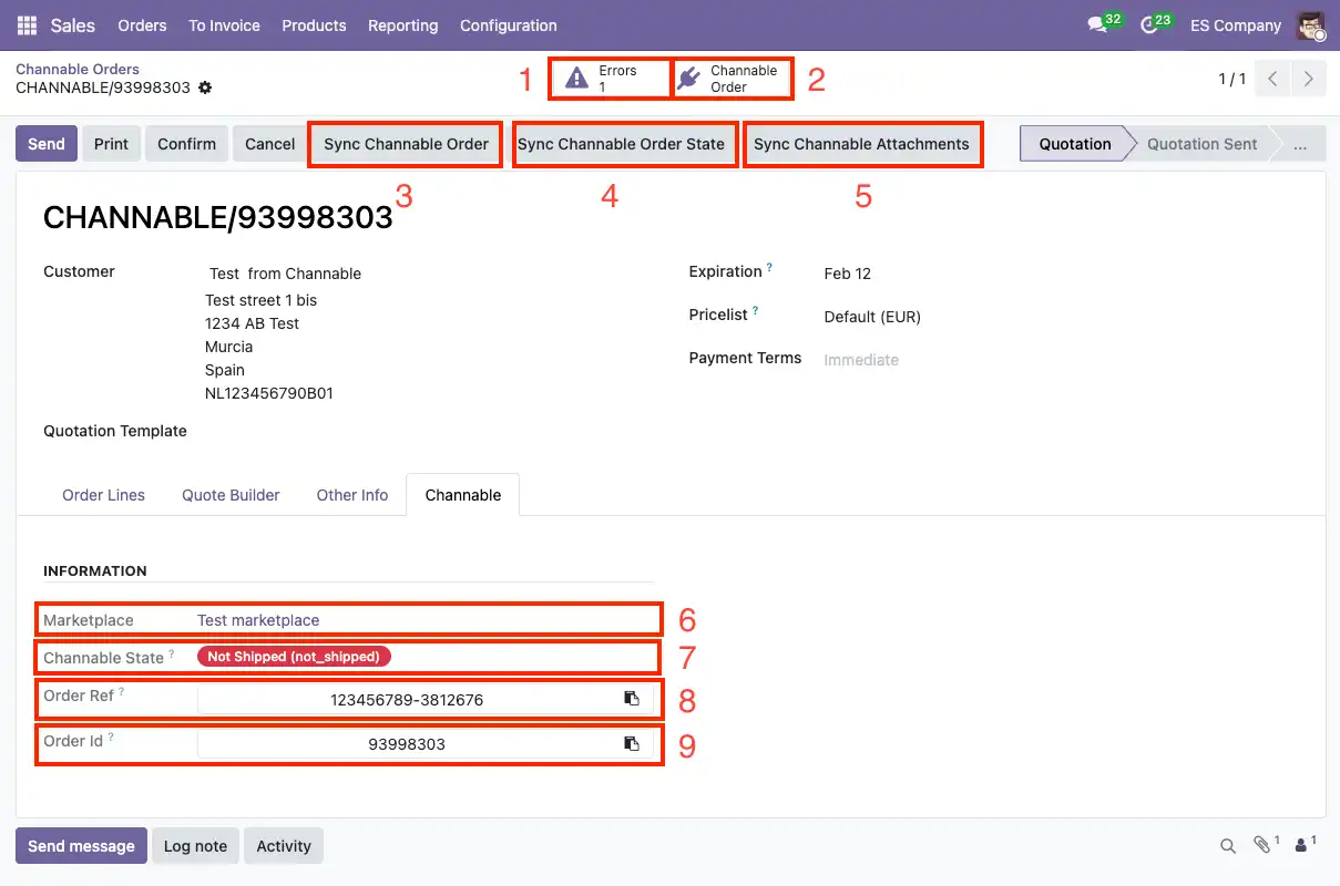 Elementos de un pedido de Channable en Odoo