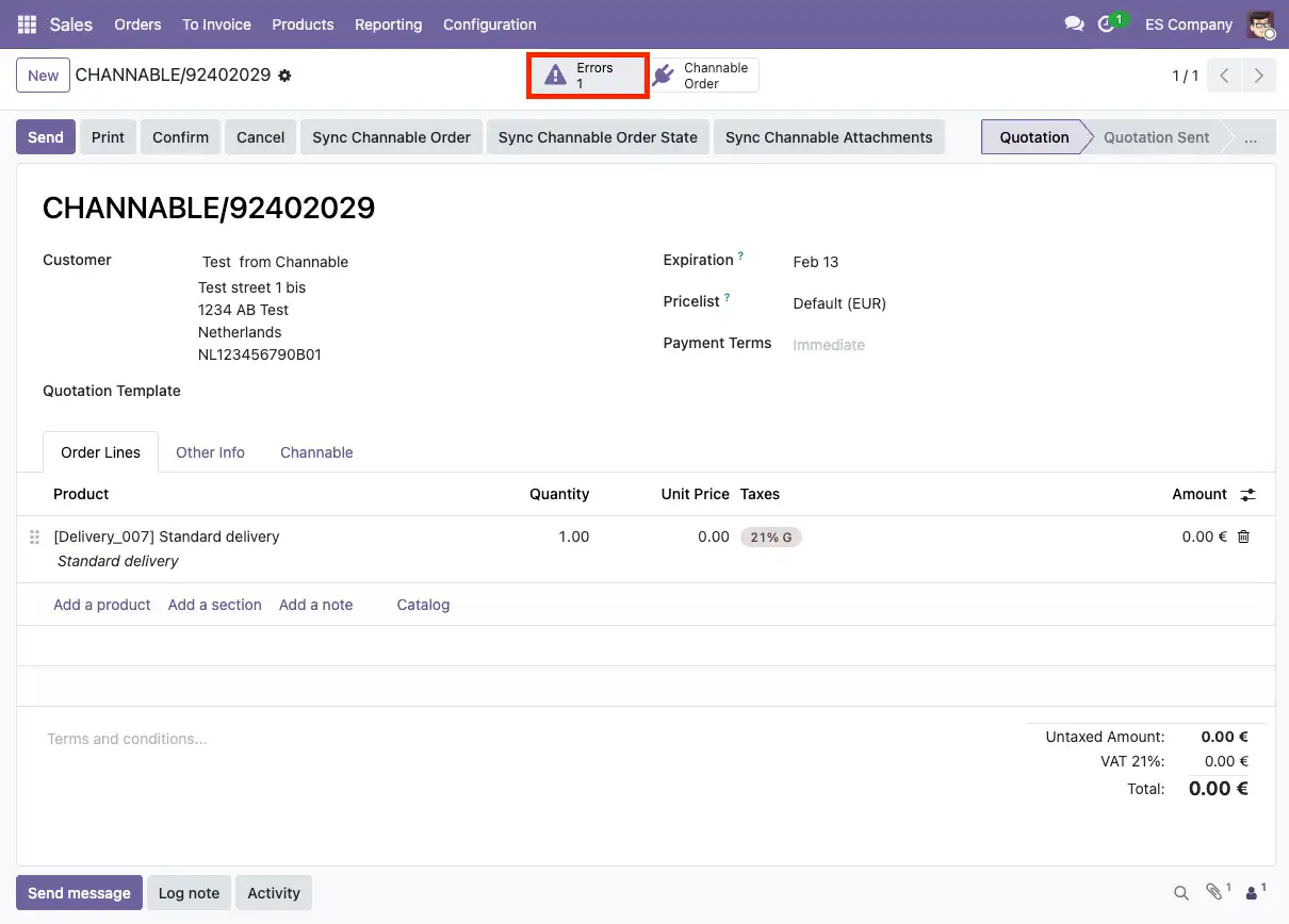 Botón para ver los errores generados de un pedido