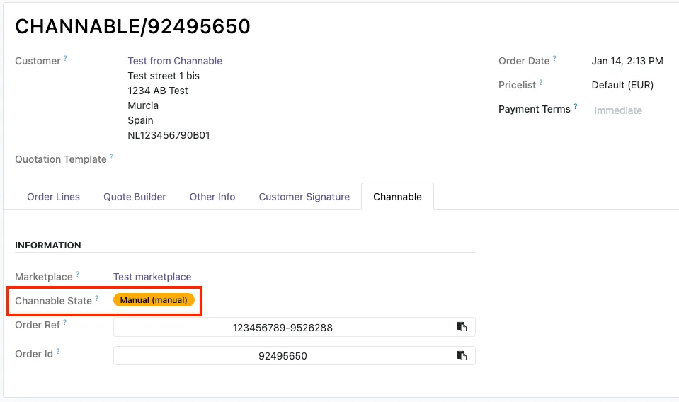 Pedido de Odoo con estado de Channable Manual