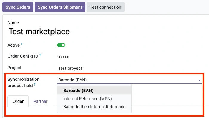 Configurar mercado para que importe pedidos con el ean del producto